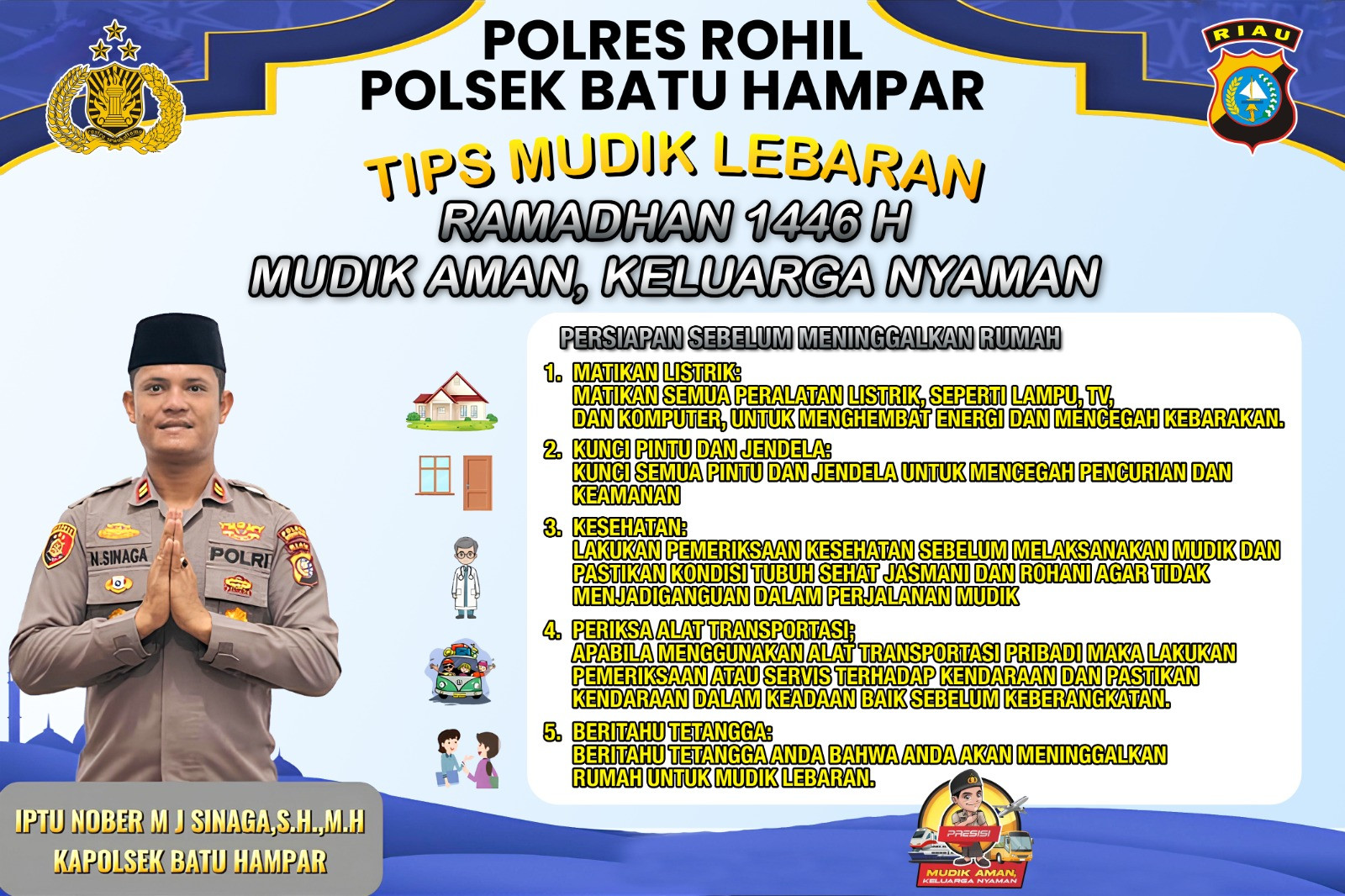 Polsek Batu Hampar Berikan Tips Mudik Lebaran Ramadan, Kapolsek Imbau Warga Jaga Keamanan