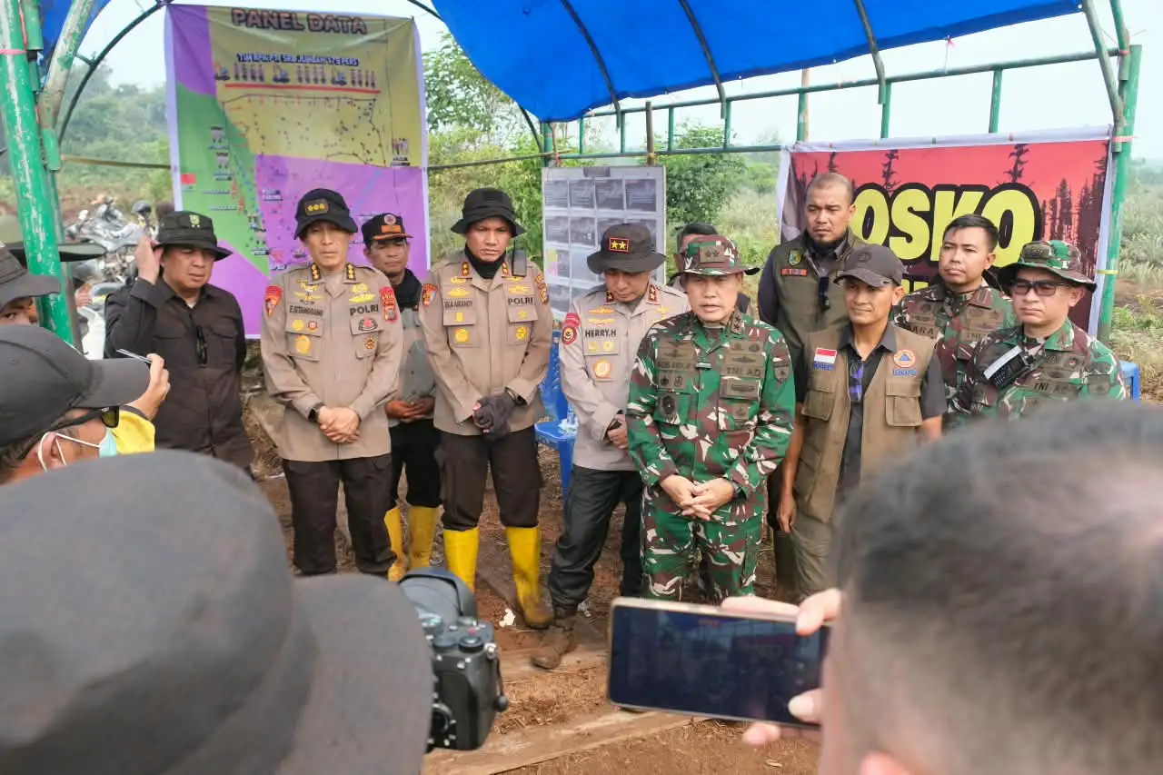 Kapolda Riau dan Pangdam Tinjau Karhutla Pulau Jumat Inhu, 100 Hektare Sudah Dipadamkan